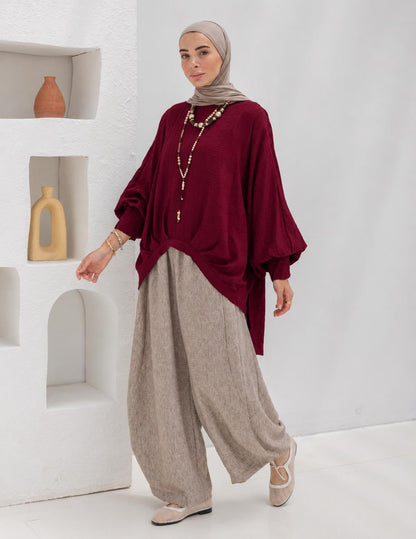 High low blouse in Wine red