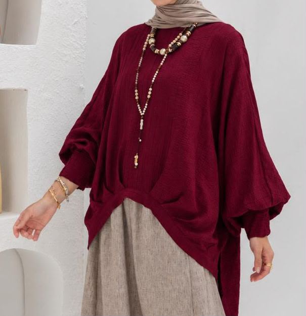 High low blouse in Wine red