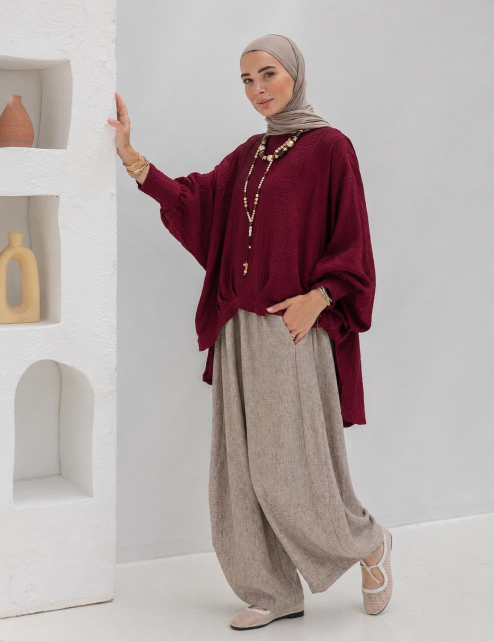 High low blouse in Wine red