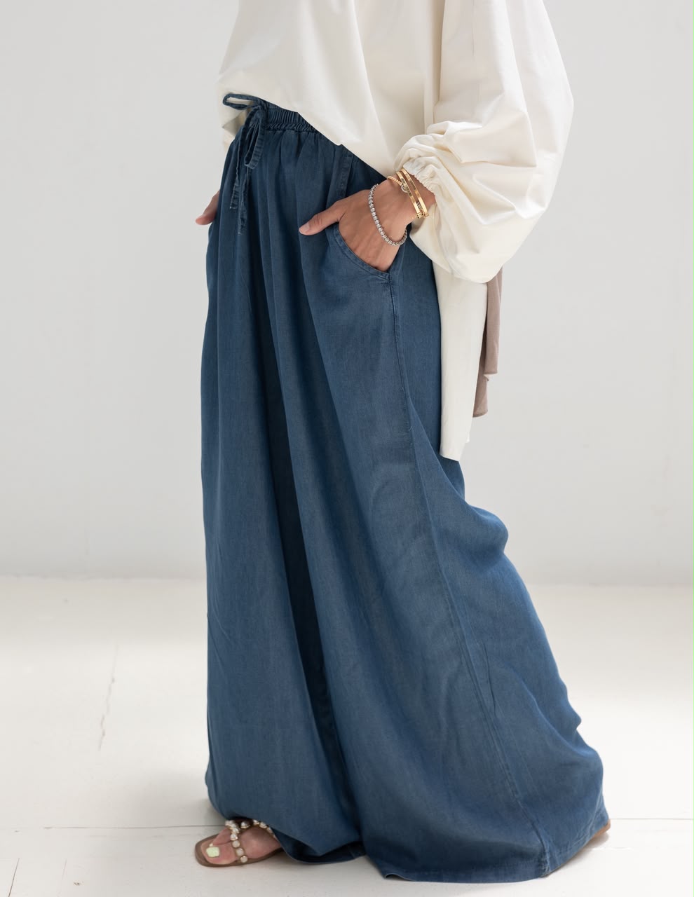 Wide leg Summer Denim pants in Blue jeans