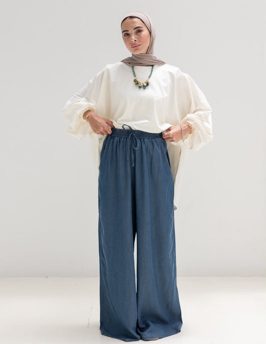 Wide leg Summer Denim pants in Blue jeans