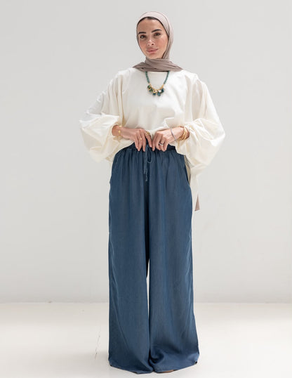 Wide leg Summer Denim pants in Blue jeans