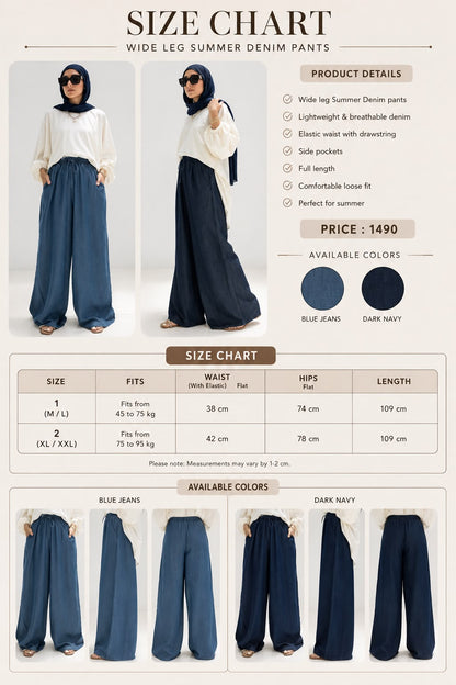 Wide leg Summer Denim pants in Dark Navy