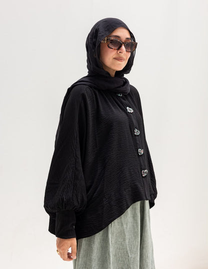 Trendy blouse with buttons in Black