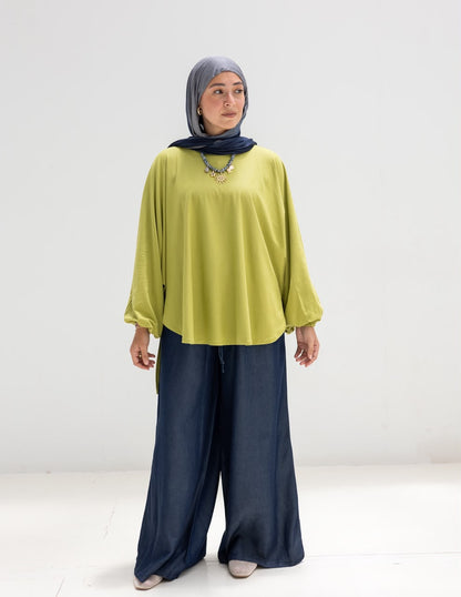 High low cotton blouse in Pistachio