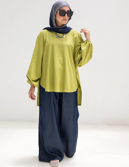 High low cotton blouse in Pistachio