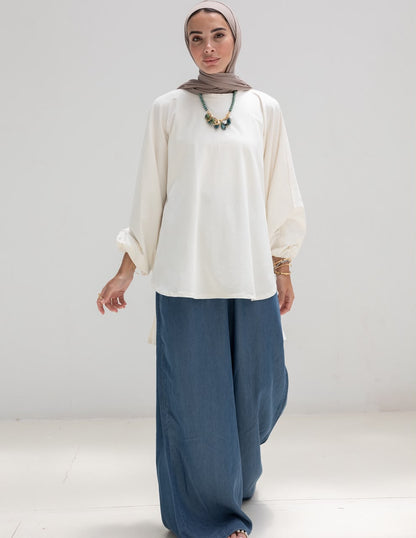 High low cotton blouse in Off white