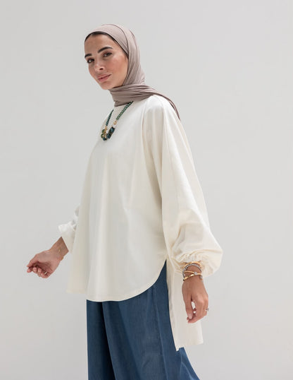 High low cotton blouse in Off white