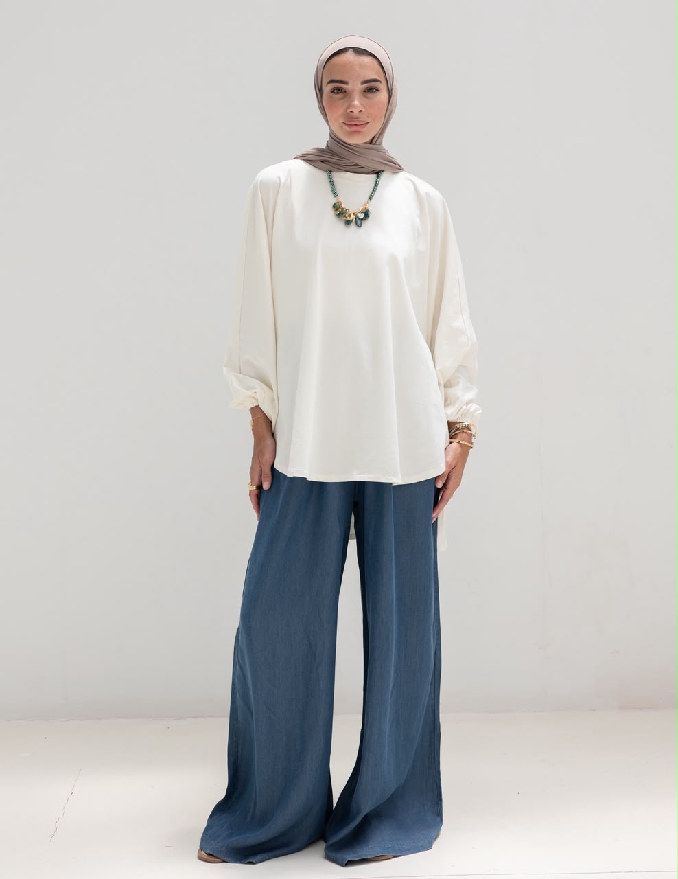 High low cotton blouse in Off white