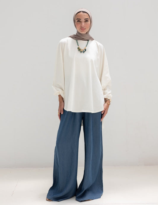 High low cotton blouse in Off white