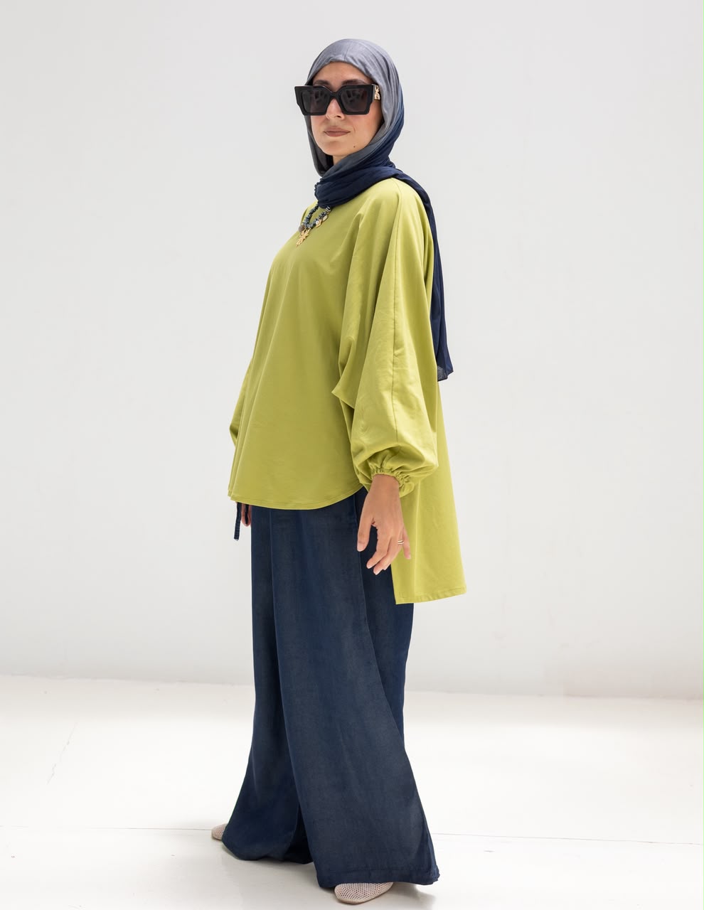 High low cotton blouse in Pistachio