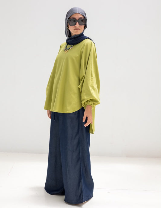 High low cotton blouse in Pistachio