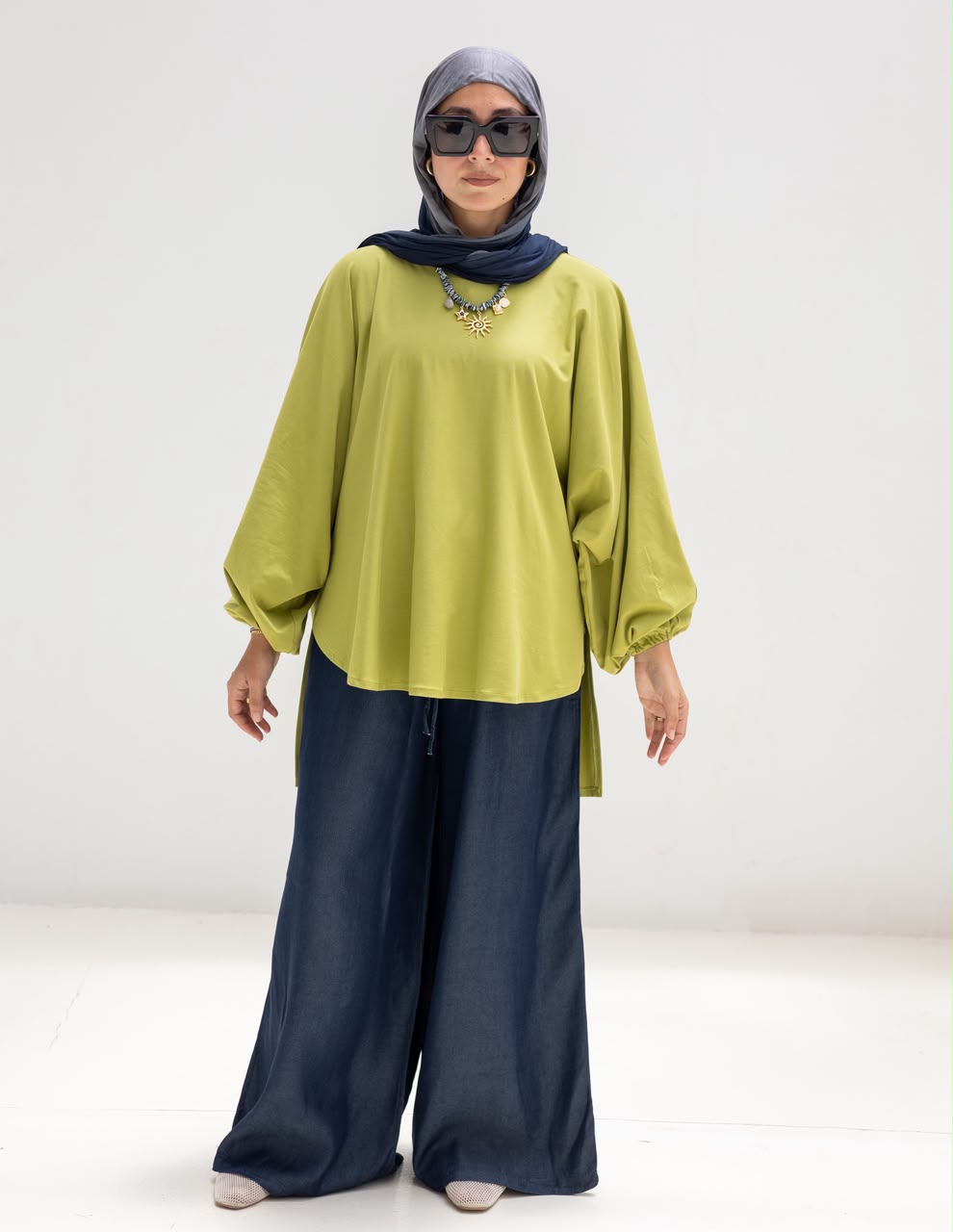 High low cotton blouse in Pistachio