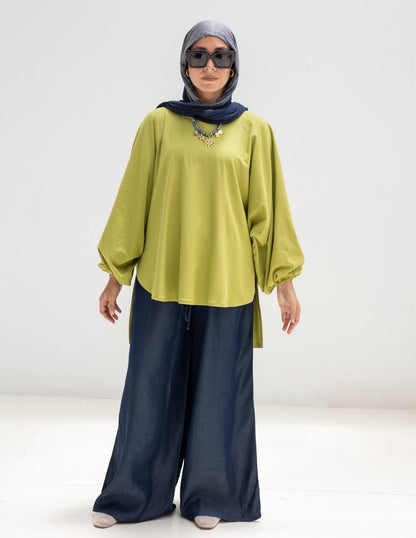 High low cotton blouse in Pistachio