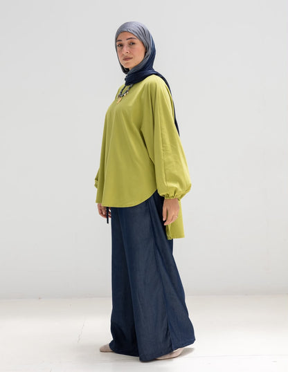 High low cotton blouse in Pistachio