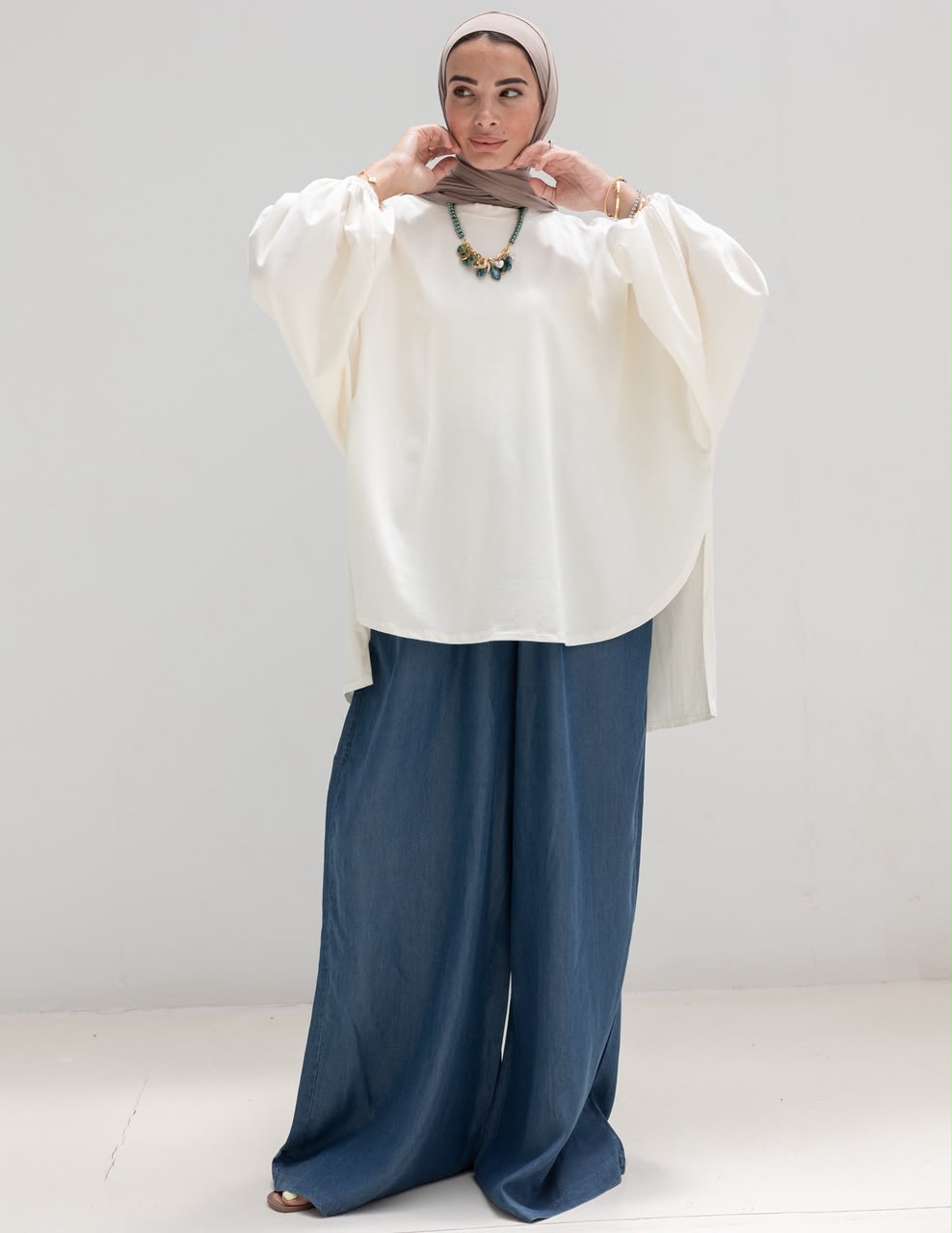 High low cotton blouse in Off white