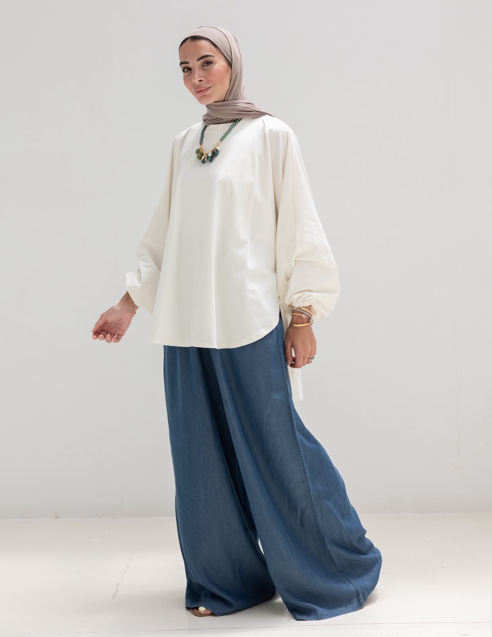 High low cotton blouse in Off white