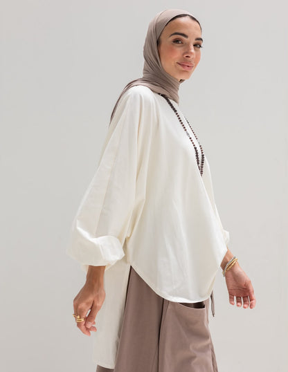 High low cotton blouse in Off white