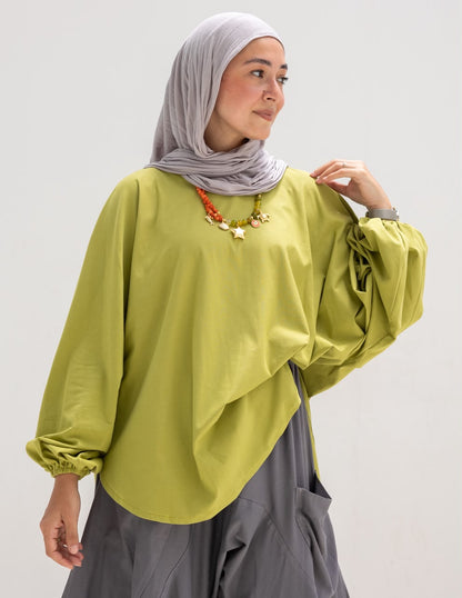 High low cotton blouse in Pistachio