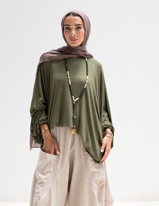 Soft light Lycra high low blouse  in Olive