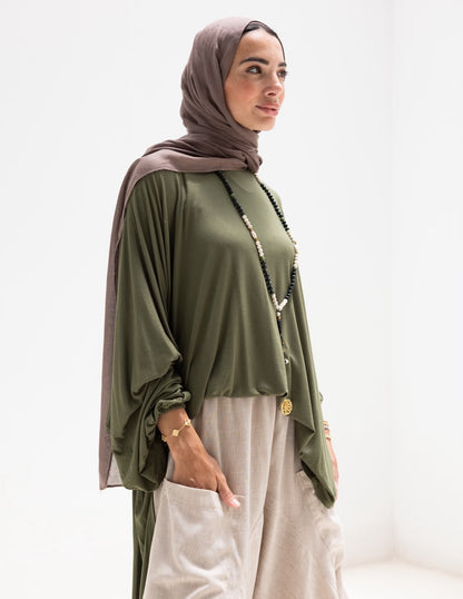 Soft light Lycra high low blouse  in Olive