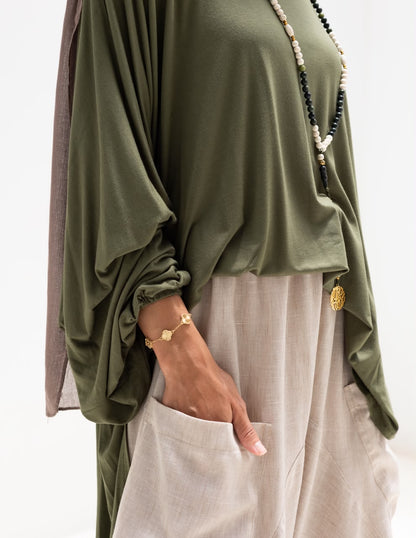 Soft light Lycra high low blouse  in Olive