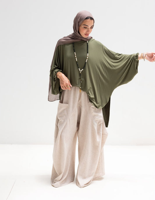 Soft light Lycra high low blouse  in Olive