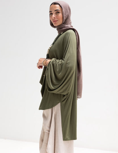 Soft light Lycra high low blouse  in Olive