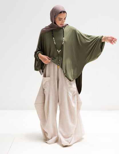 Soft light Lycra high low blouse  in Olive