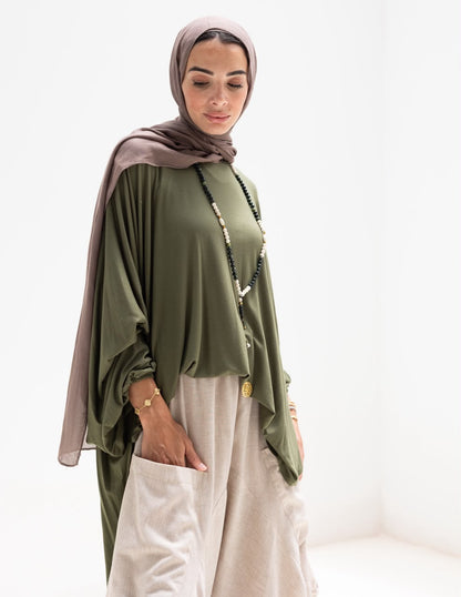 Soft light Lycra high low blouse  in Olive