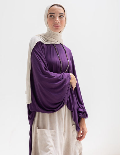 Soft light Lycra high low blouse  in Purple