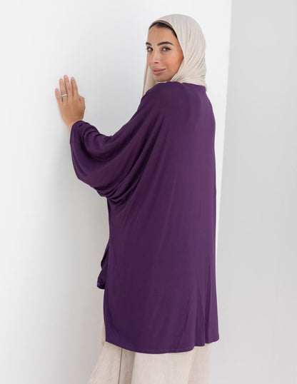 Soft light Lycra high low blouse  in Purple
