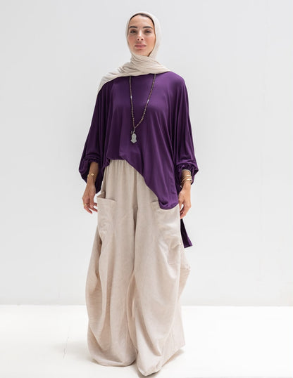 Soft light Lycra high low blouse  in Purple