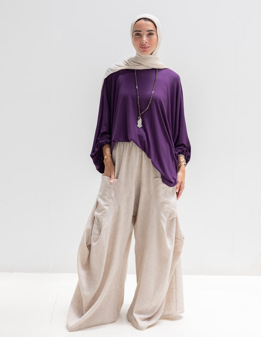 Soft light Lycra high low blouse  in Purple