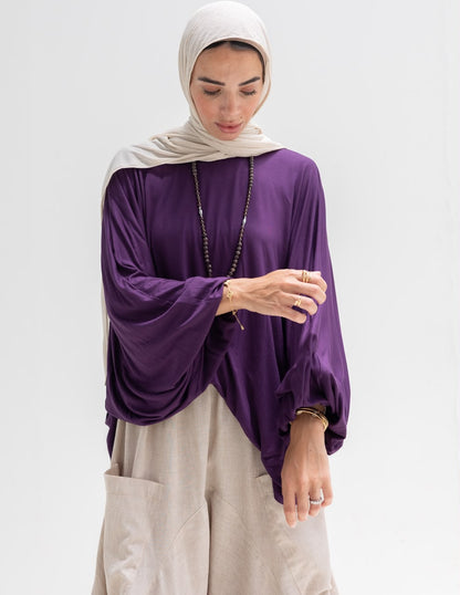 Soft light Lycra high low blouse  in Purple