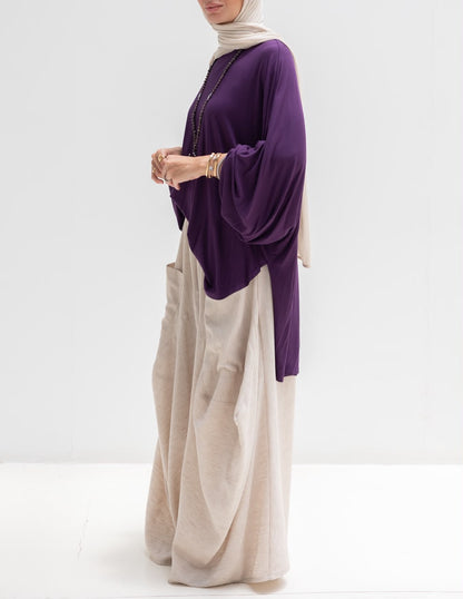 Soft light Lycra high low blouse  in Purple
