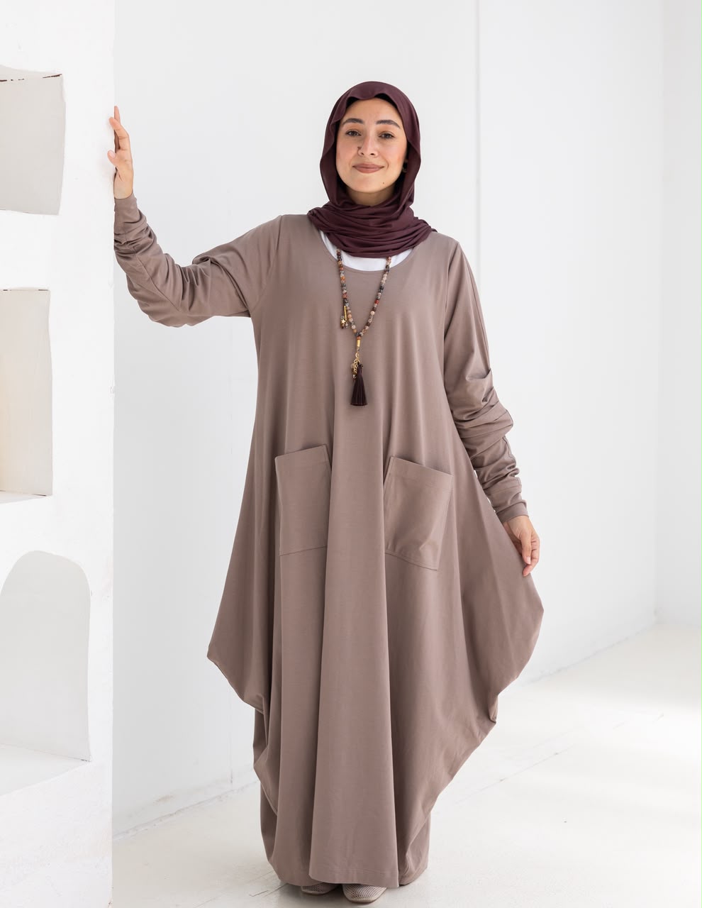 Pure cotton summer dress in Cafe
