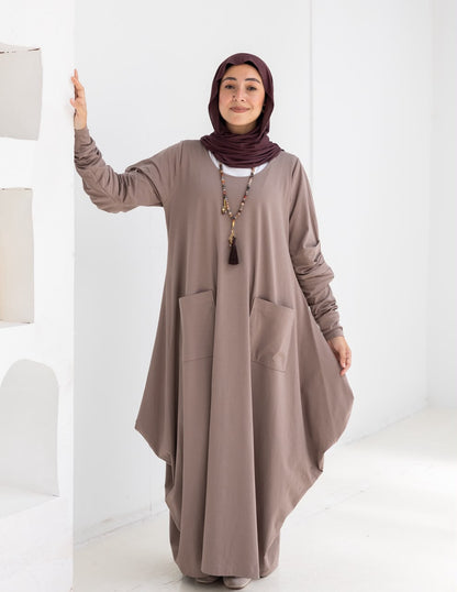 Pure cotton summer dress in Cafe