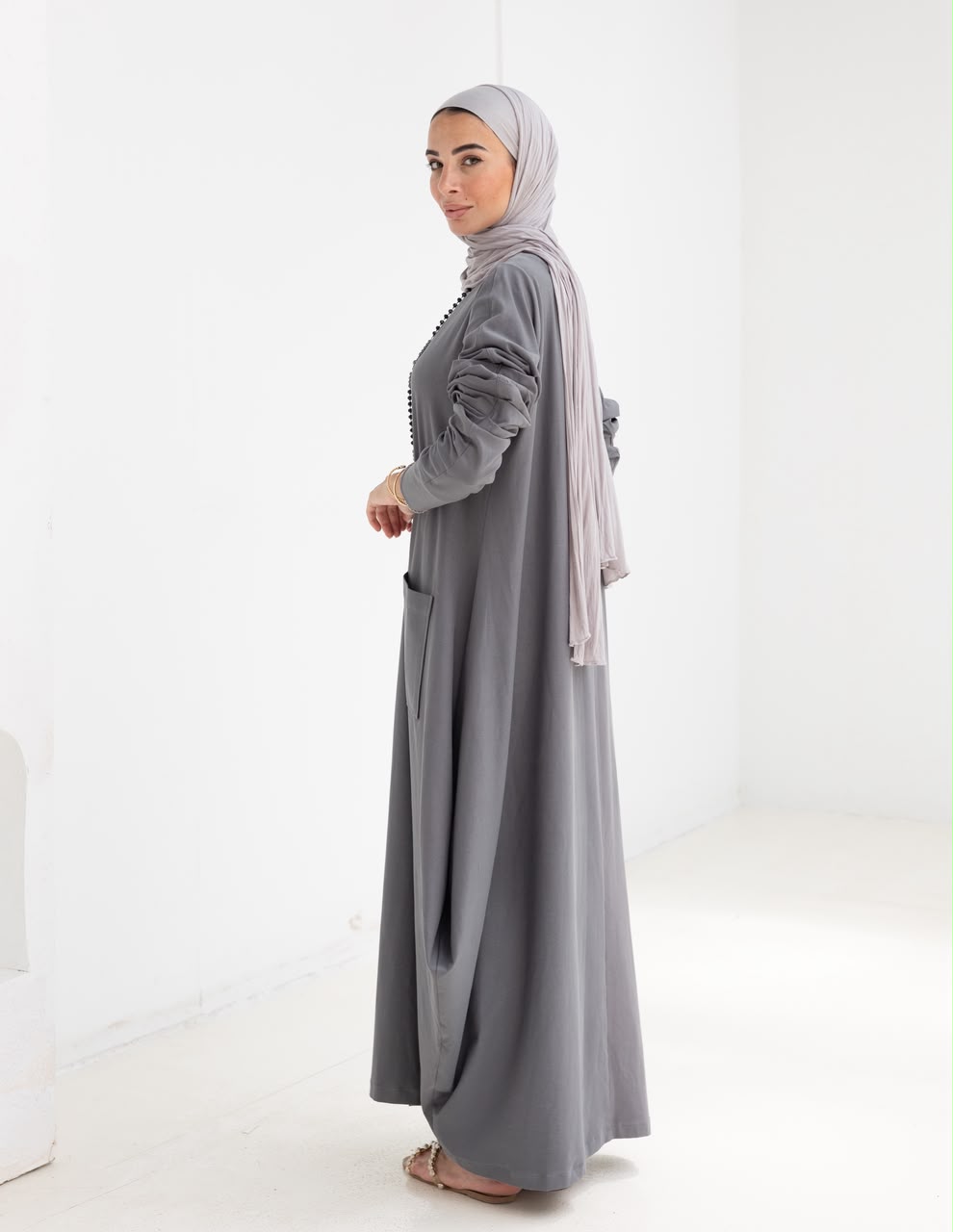 Pure cotton summer dress in Gray