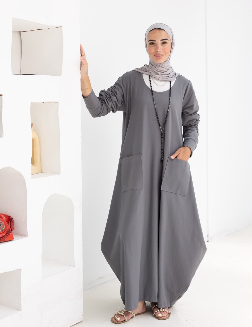 Pure cotton summer dress in Gray
