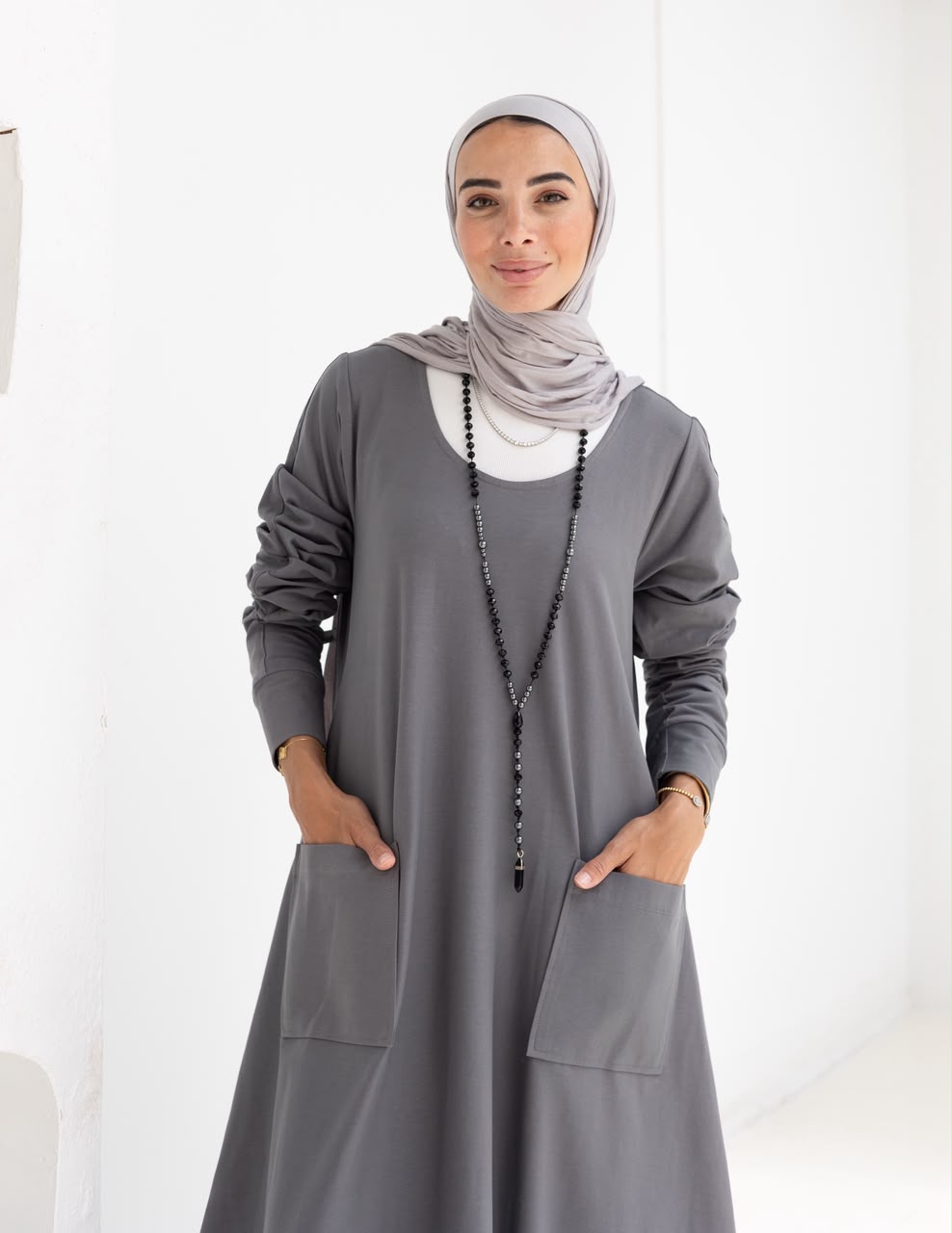 Pure cotton summer dress in Gray