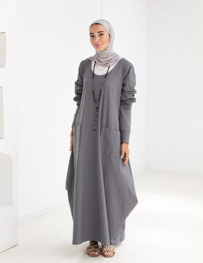 Pure cotton summer dress in Gray