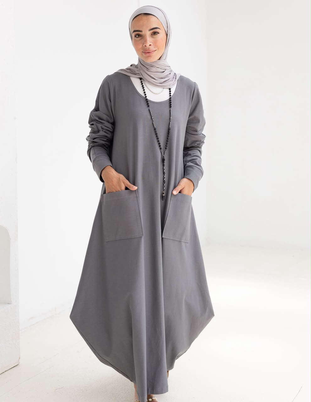 Pure cotton summer dress in Gray