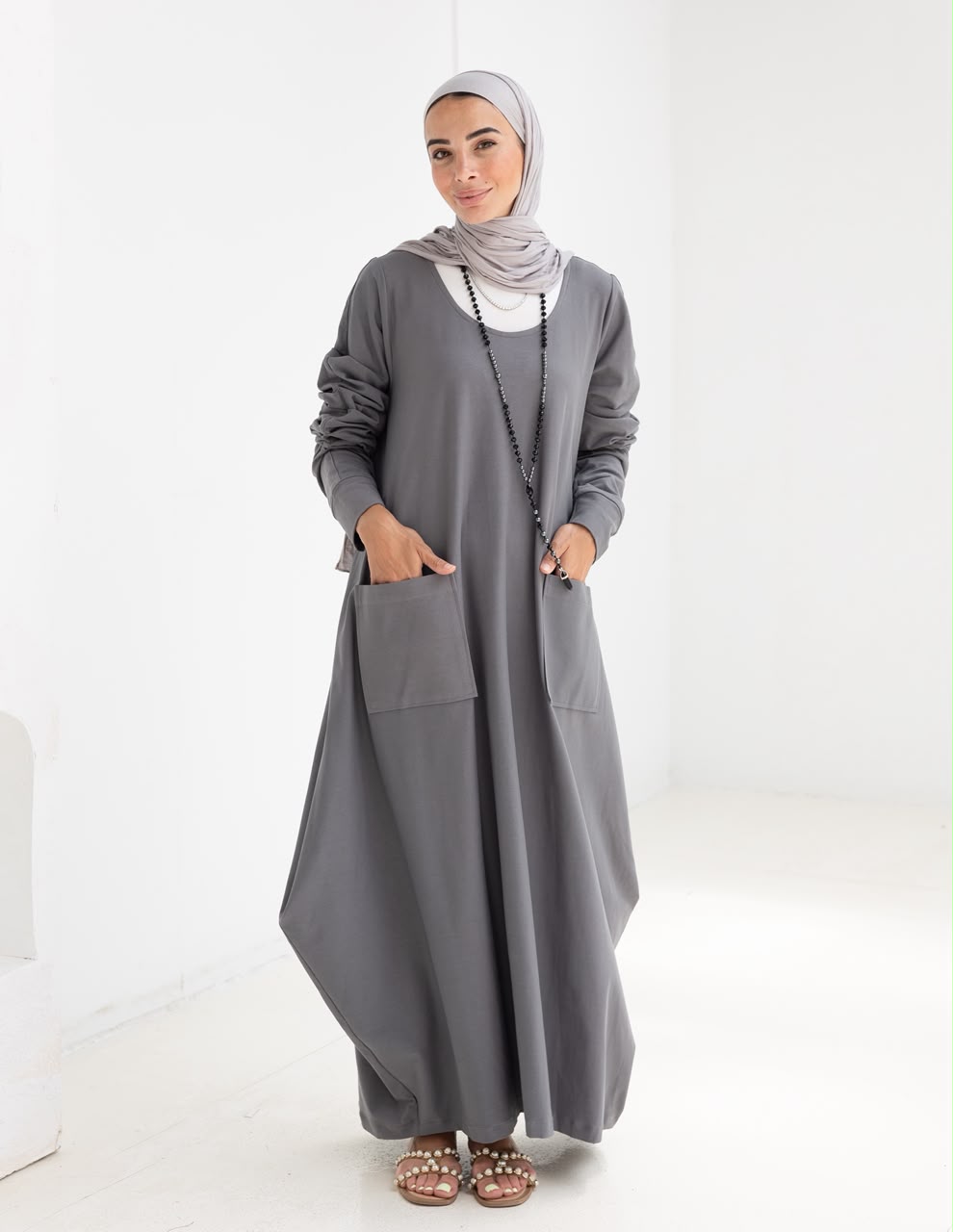Pure cotton summer dress in Gray