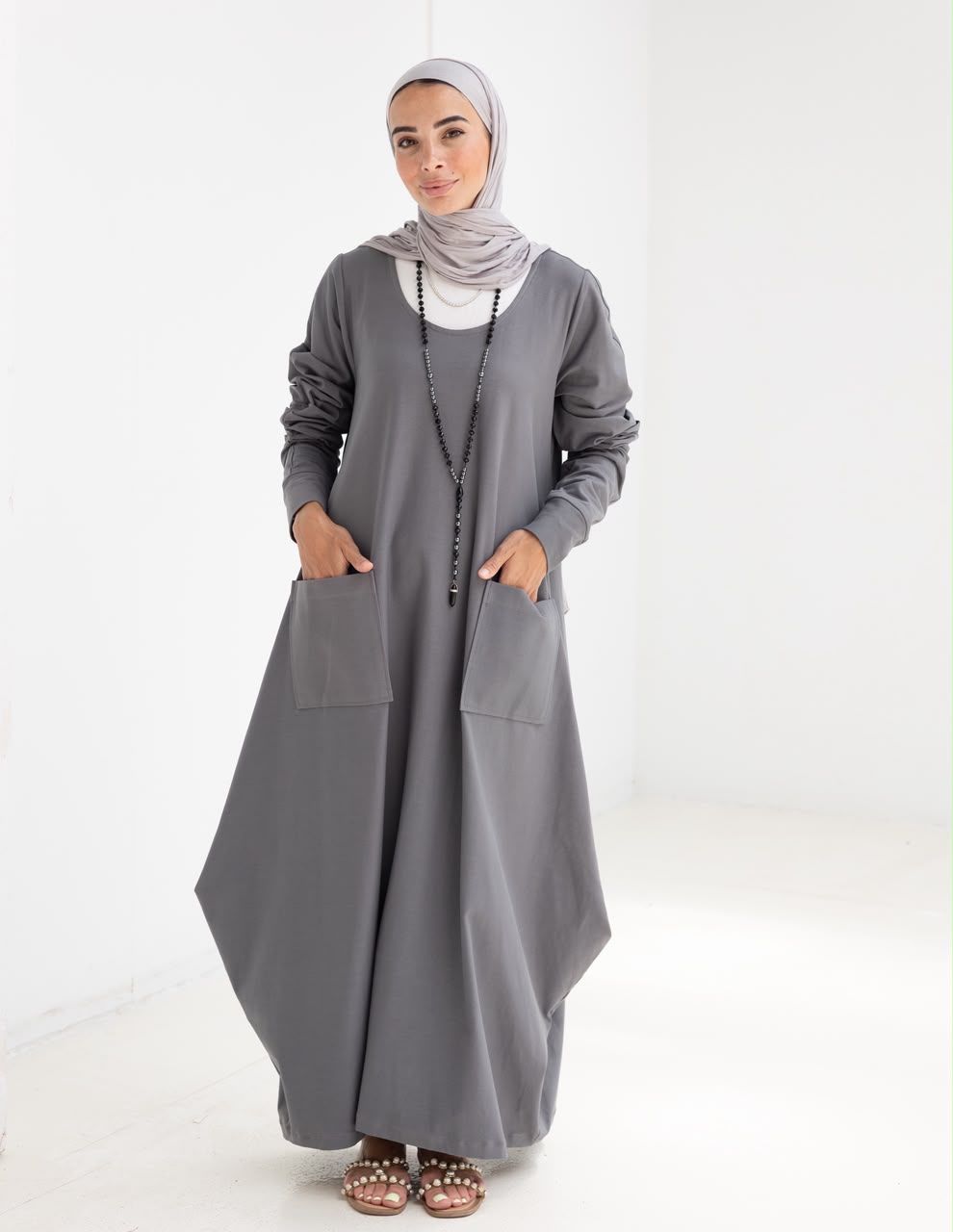 Pure cotton summer dress in Gray