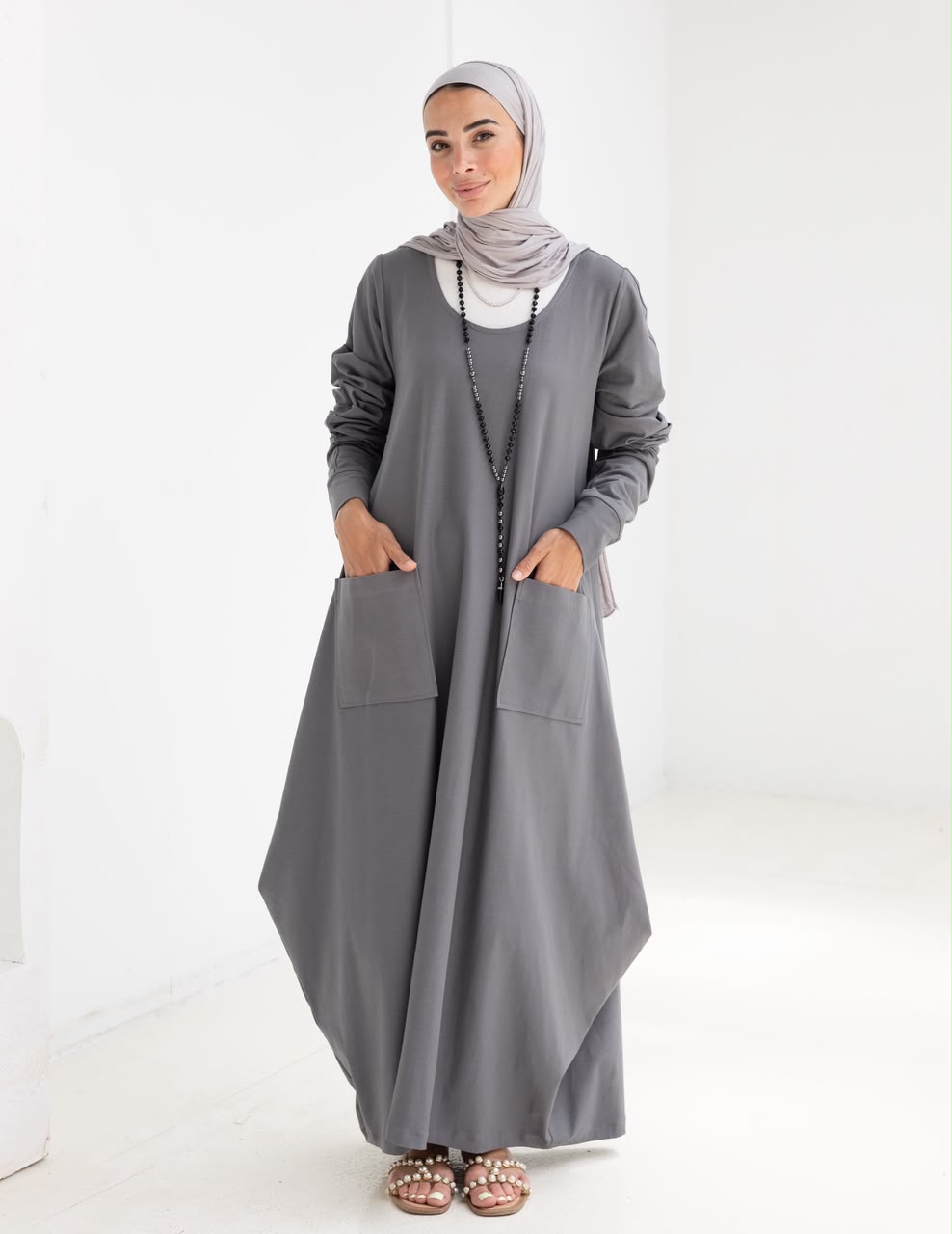 Pure cotton summer dress in Gray