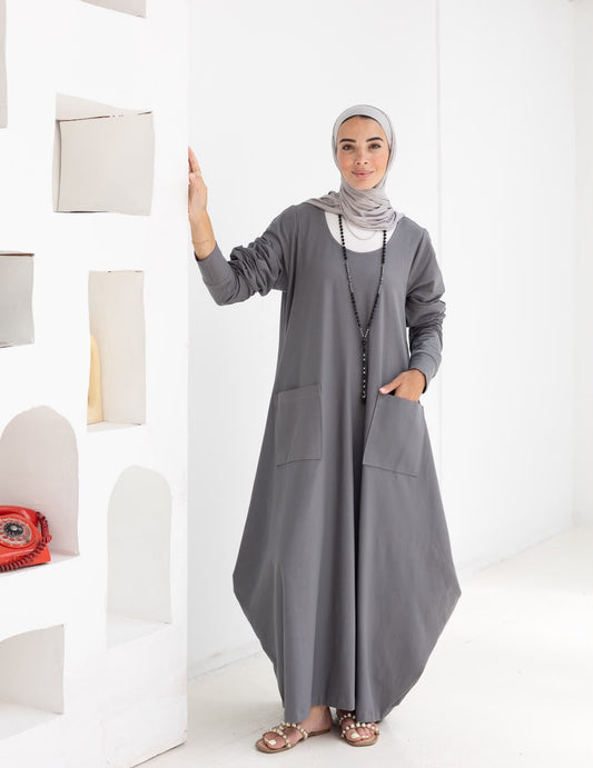 Pure cotton summer dress in Gray