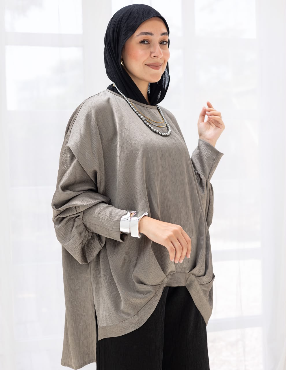 Evening High low blouse in Silver