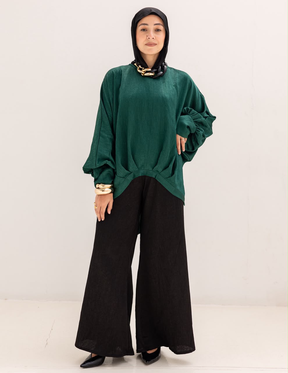 Evening High low blouse in Emerald Green