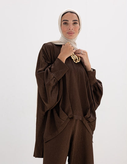 Evening High low blouse in Brown